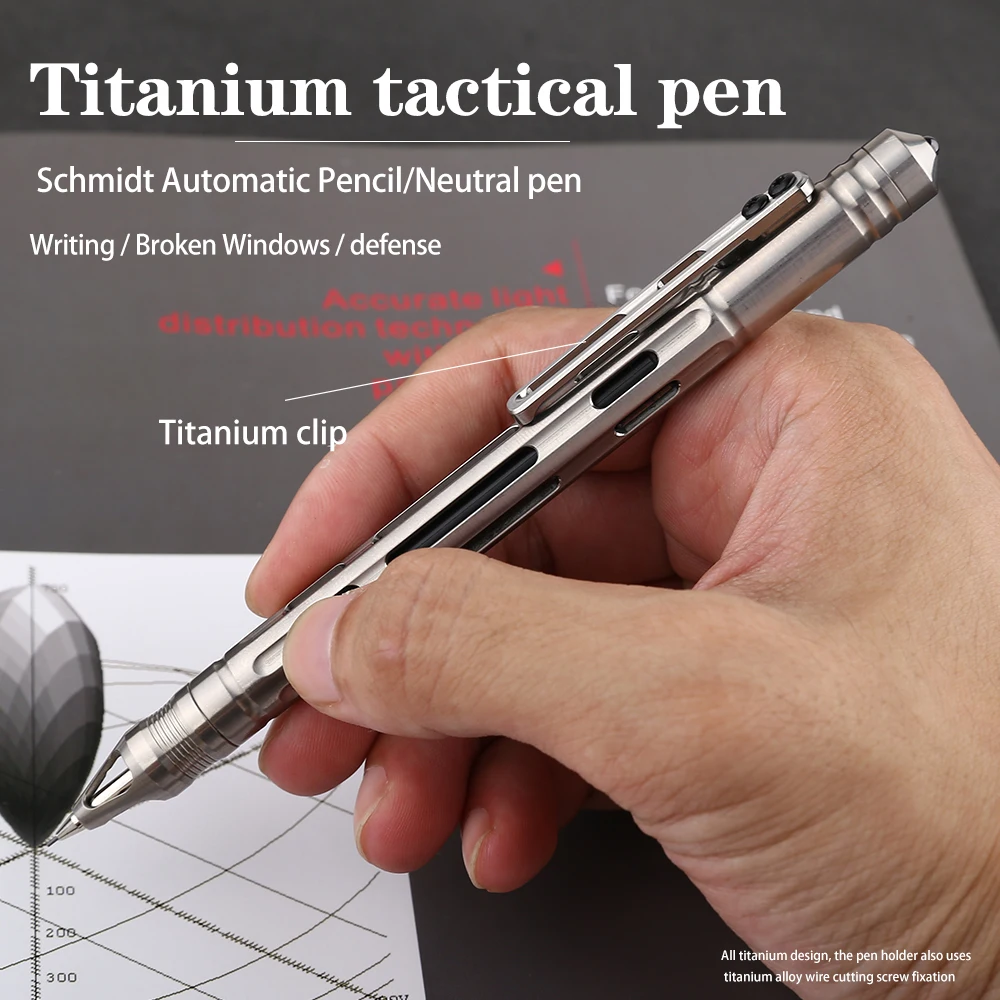 

2-в-1 титановая тактическая ручка TC4 для самообороны, бизнес-ручка для письма, уличный инструмент для повседневного использования, подарок