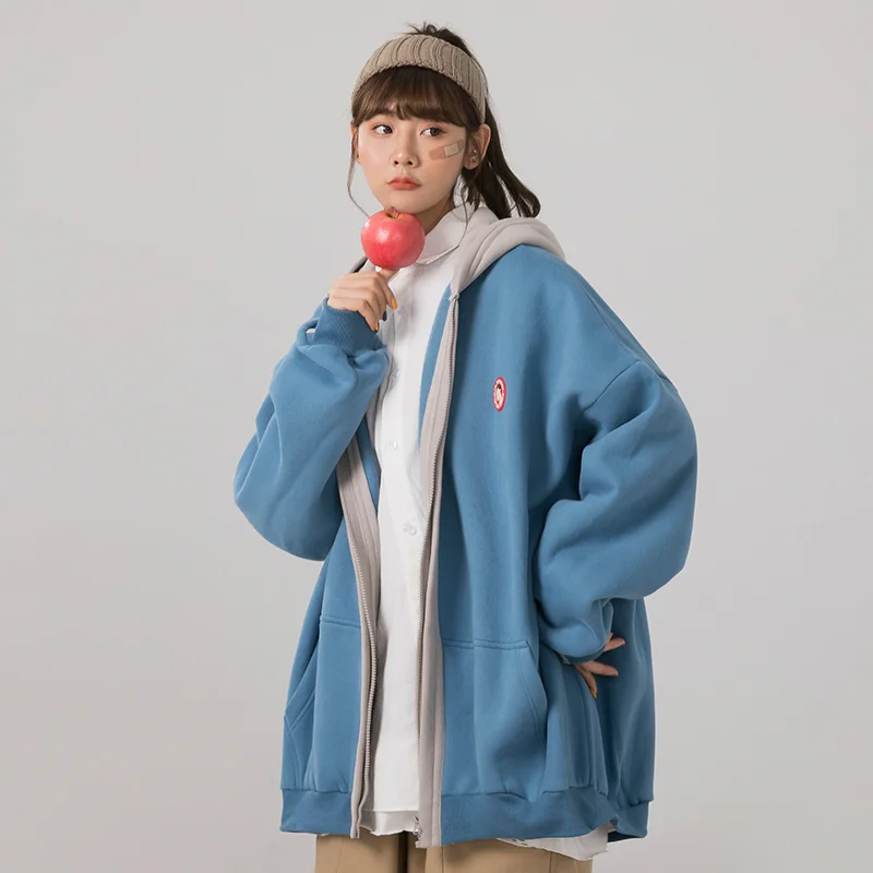 

CMAZ Fake Two-Piece Hooded Coat for Women 2021 New Autumn and Winter Korean