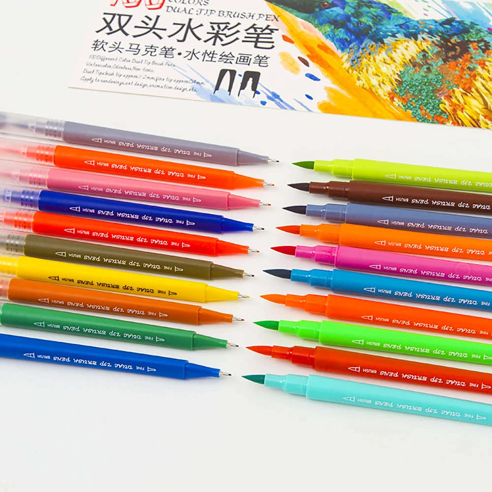 

36 Colors Dual Tip Water Color Art Marker, Brush Highlighter Pen for Hand Lettering Sketching Note