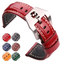 hengrc watchband 22mm 24mm 6 colors genuine leather watch band skull hollow pin buckle wristbands strap accessories