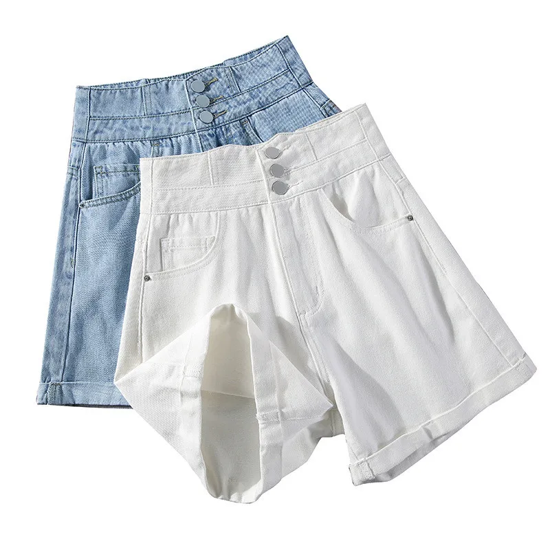 

Summer Women High Waisted Loose Denim Shorts Sexy Casual Button Korean Female Thin Jeans