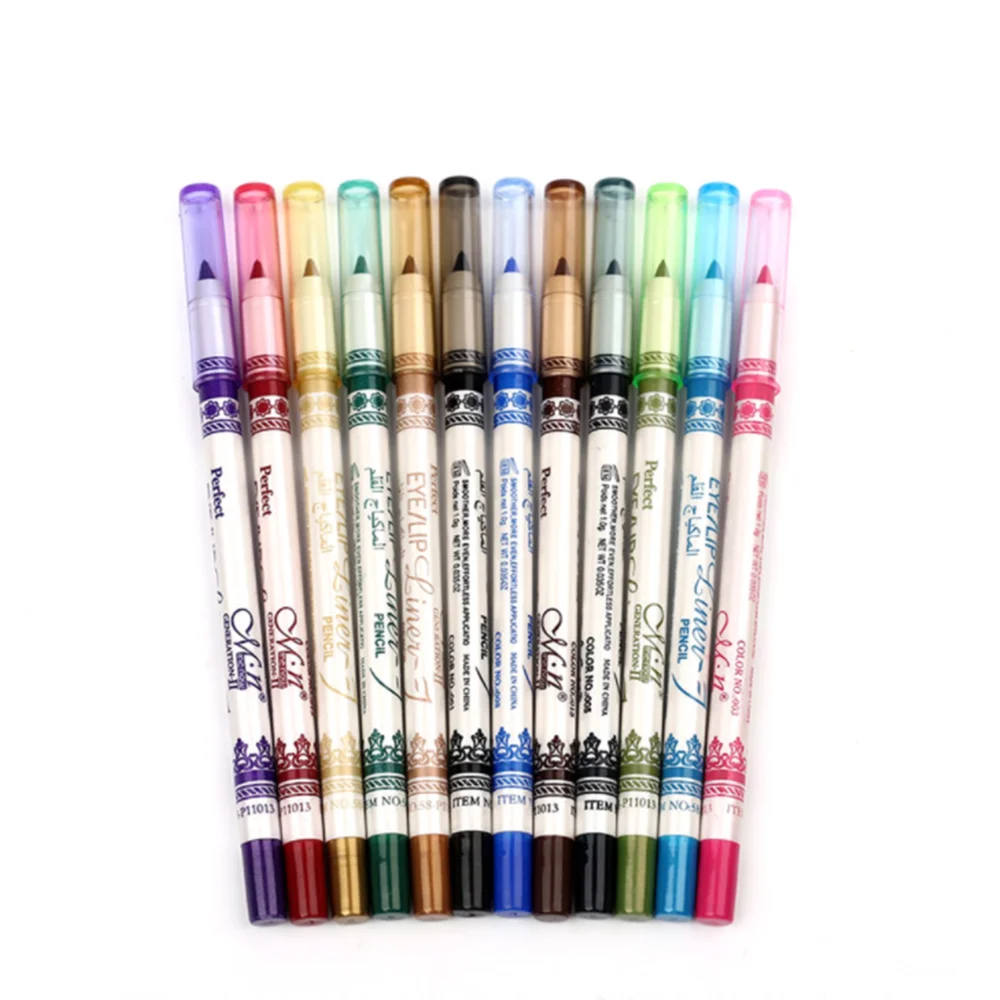 

12 Color Eye Makeup Waterproof Neon Colorful Liquid Eyeshadow Pen Comestics Long-Lasting Black Eyeliner Pencil