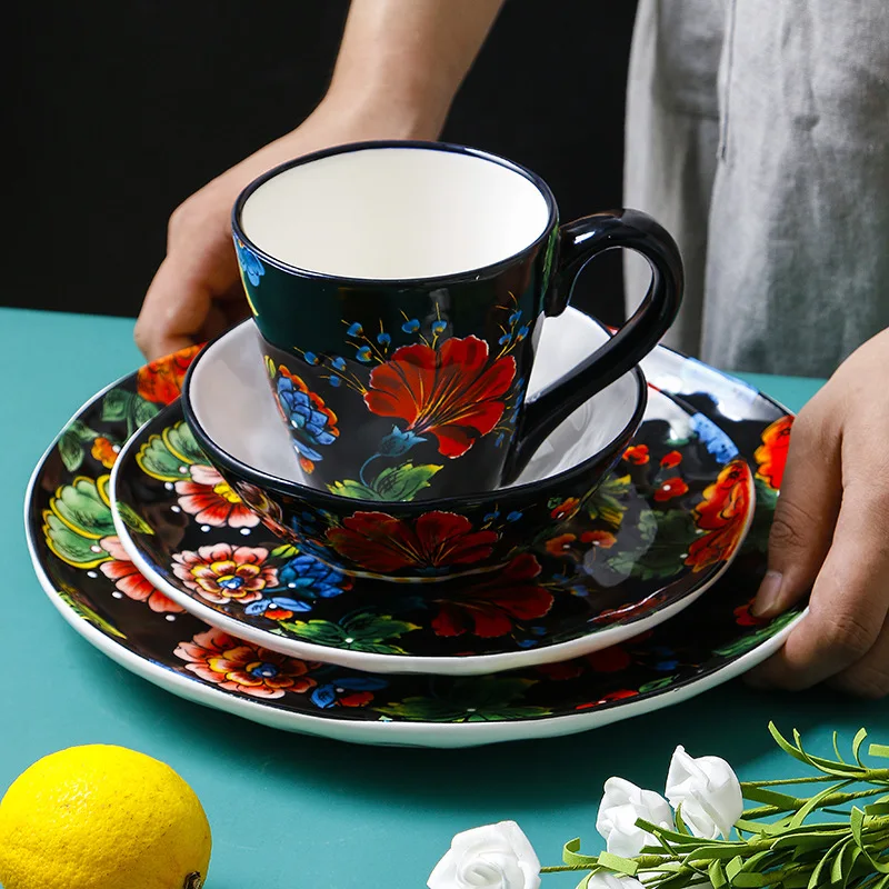 Китайская Ретро керамическая посуда набор Черные искусственные наклейки