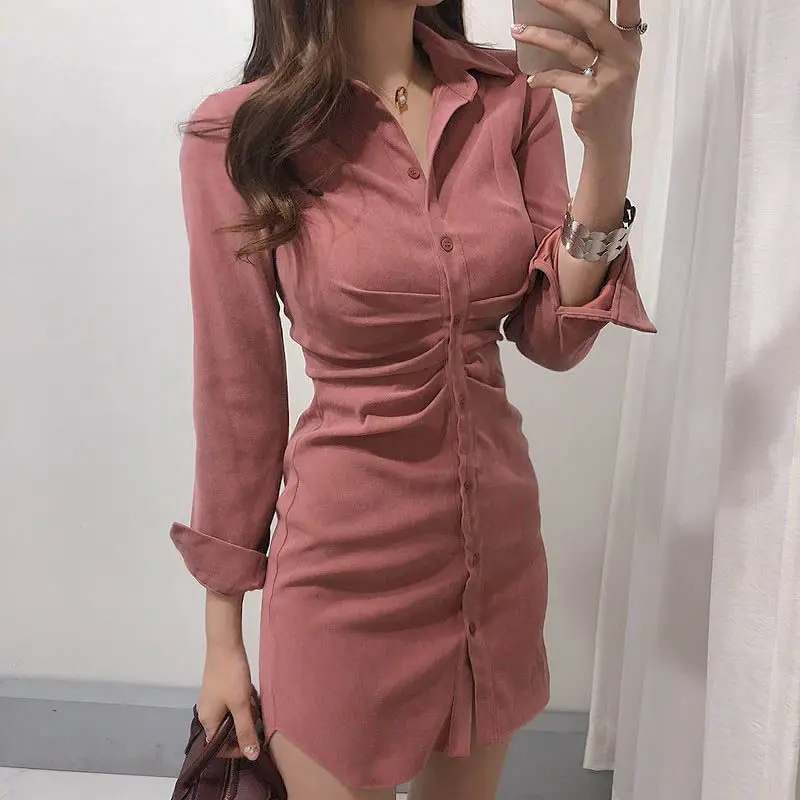 Женское платье Bella philosophy однотонное офисное с длинным рукавом и отложным