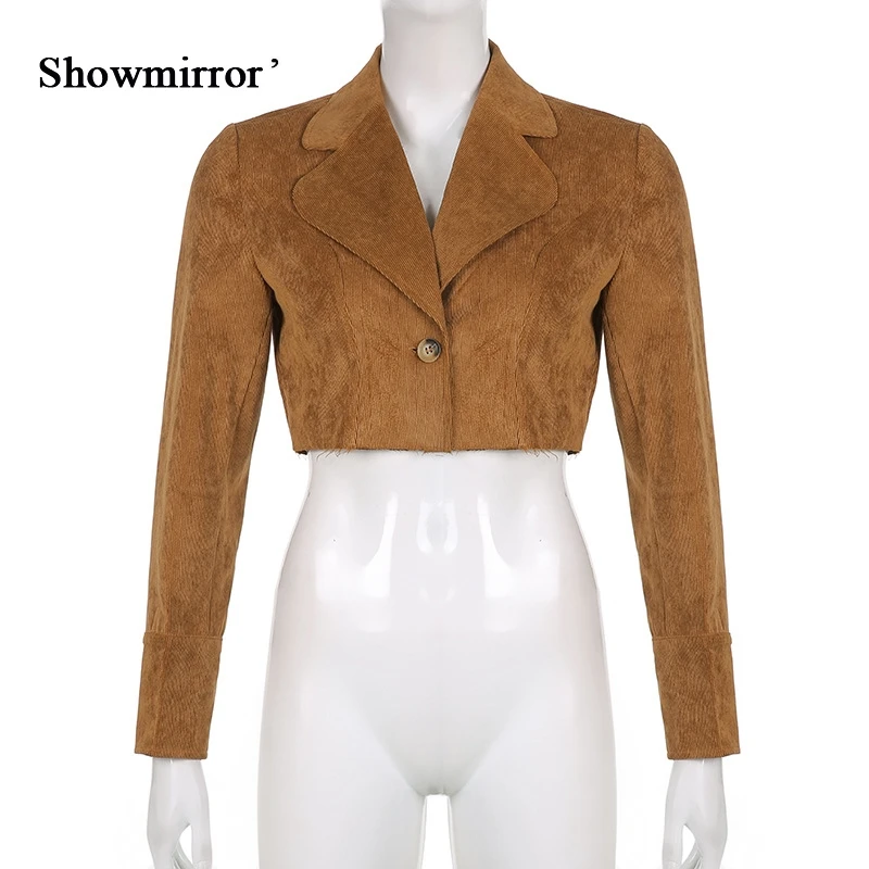 ShowmirrorVintage гранж Вельветовая укороченная куртка с одной пуговицей V-образным