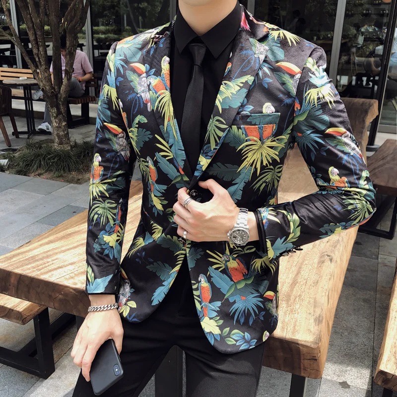 

Floral Print Blazer For Men High Quality Mens Dinner Wedding Party Stage Singer Coat Jacket Terno Masculino Prom Blazers XZ132