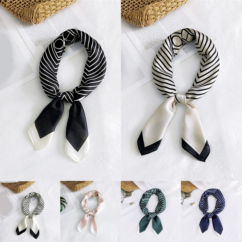 Винтажный полосатый маленький шелковый шарф в Корейском стиле квадратные шарфы