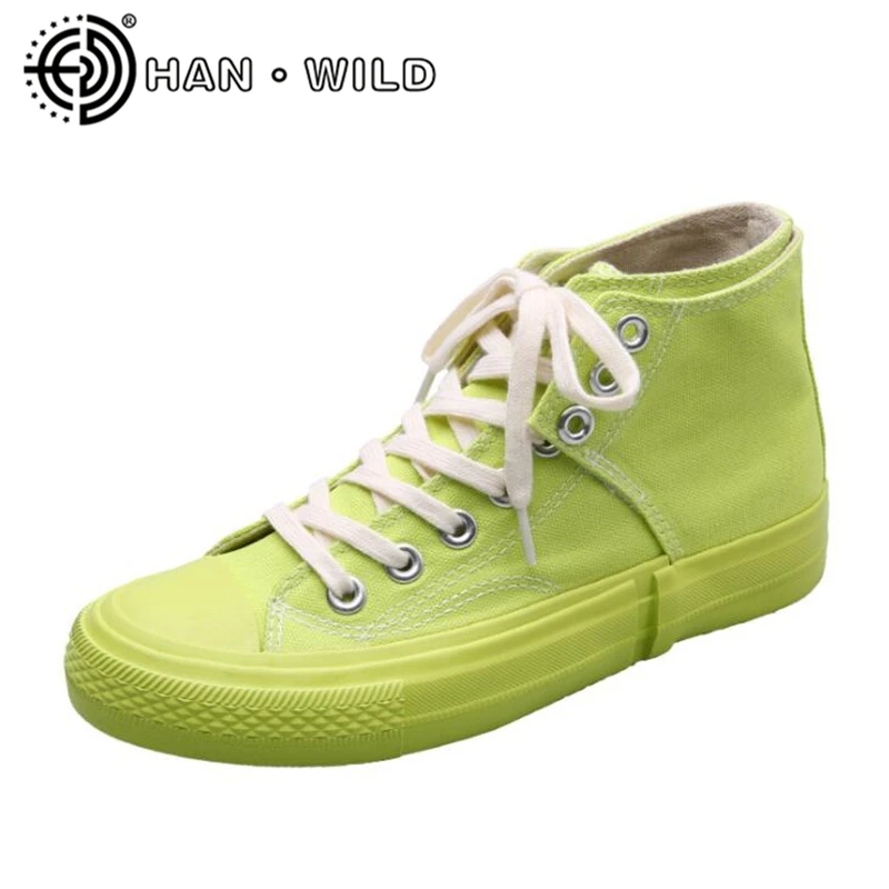 

High Top Casual Canvas Shoes Womens Sneakers Female Athletic Shoes High Quality Ladies Solid Color Flats Lace Up Women Trainers