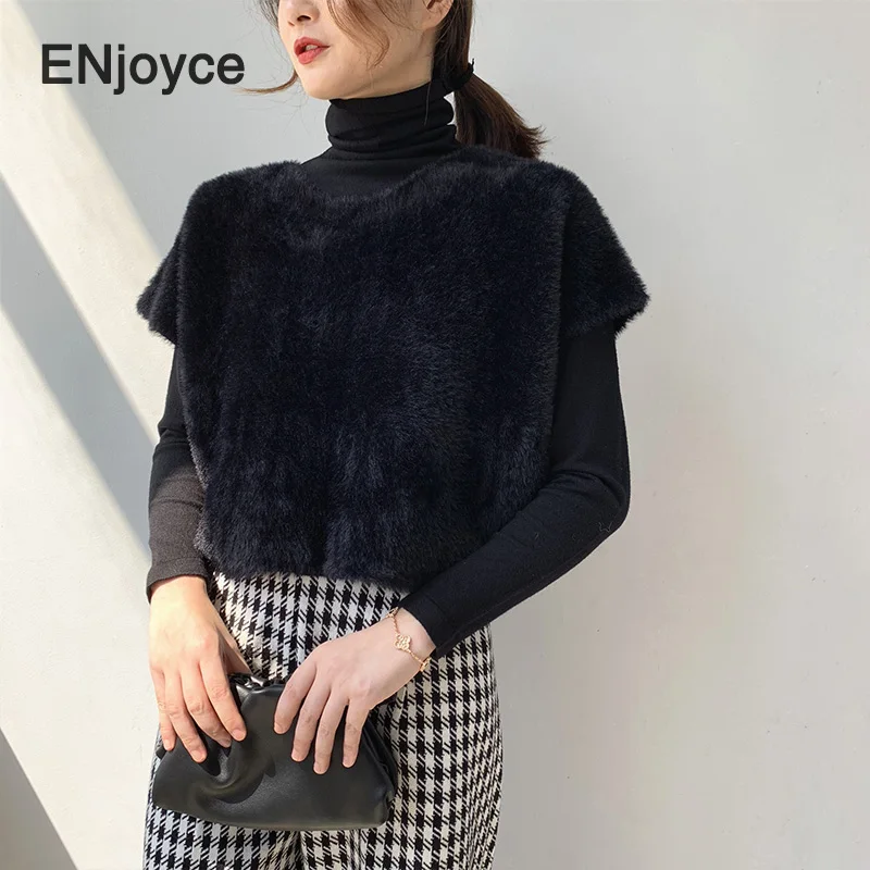 2020 Сезон весна-осень Плюшевые Трикотажный жилет без рукавов с круглым вырезом