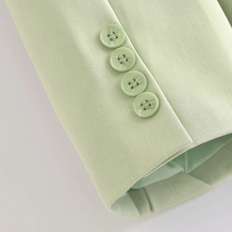 

WXWT Za Women 2021 Fashion Office Wear Fruit Green Blazer Coat Vintage Long Sleeve Pockets Female Outerwear DWDD86140
