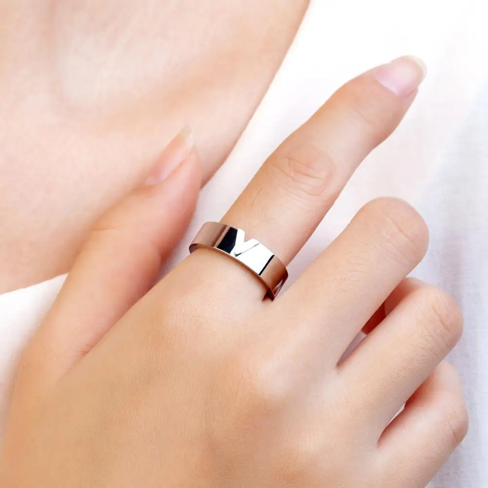 

Luxury Stainless Steel Ring Titanium Wedding Bridal Rings V shape Brand Jewelry Rings Wedding Party For Women Men