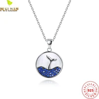 natural white shellfish tail 100 925 sterling silver necklace for women blue zircon ocean necklaces pendants fine jewelry