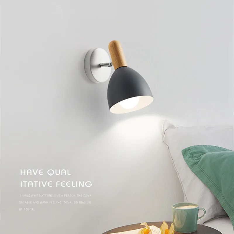 Скандинавская деревянная прикроватная светодиодная настенная лампа простой