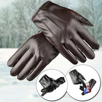 1pair mens pu leather winter autumn driving keep warm gloves cashmere tactical gloves black outdoor sports waterproof mitten