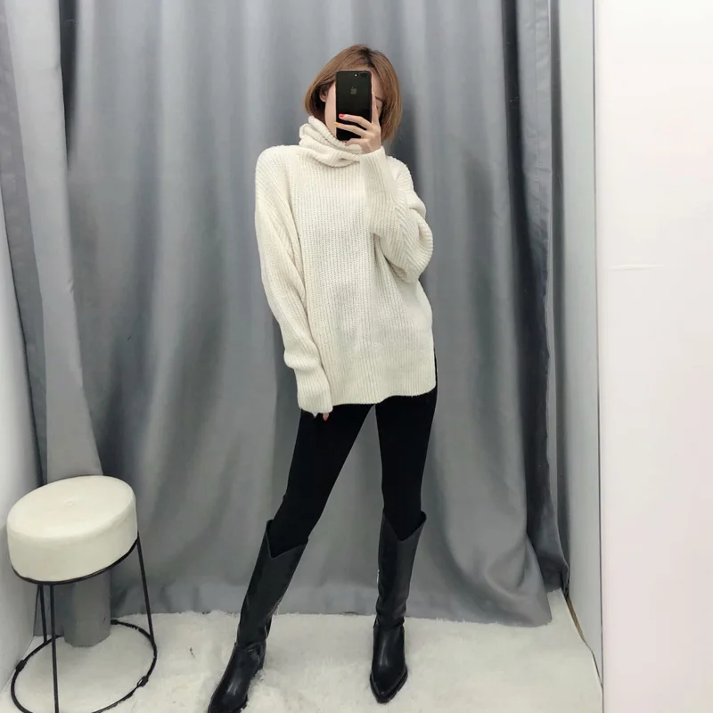 

Za Turtleneck Sweater Women 2020 Fashion Soft Loose Vintage Sweater Knitted Long Sleeve Female Pullovers Women Winter Chic Tops