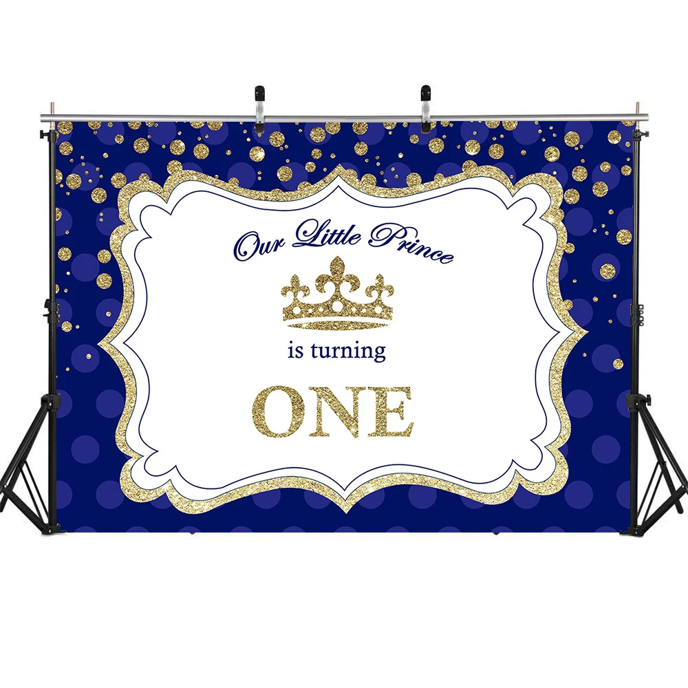 Фон для фотосъемки новорожденных с королевской синей короной Золотой блестящий