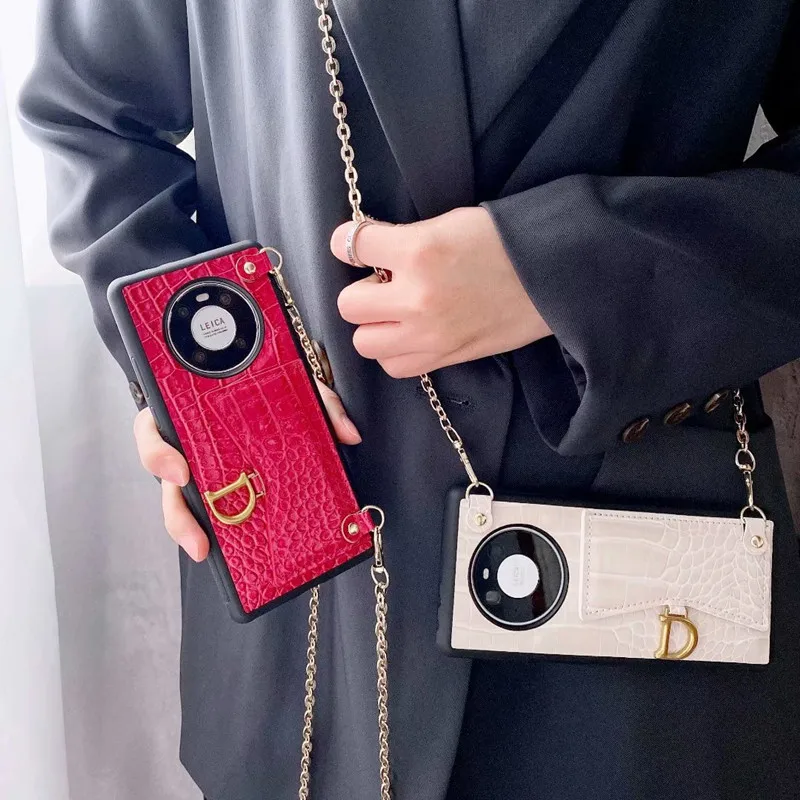 

Luxury Crocodile Leather Wallet Strap Cord Crossbody Case For Huawei P40 Pro Mate 40 Pro Card Slot Pocket Stand Phone Cover