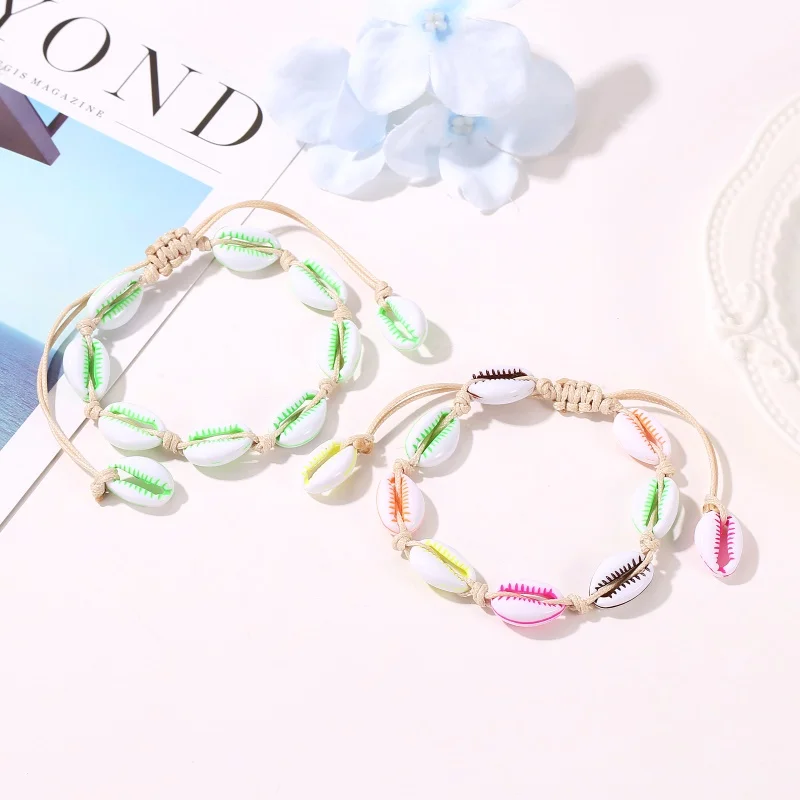 Новый европейский и американский Браслеты Цвет Бохо раковин пеньковая веревка