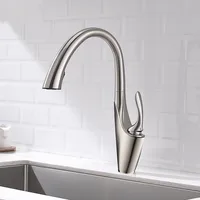 Free Shipping  Brass High Arch Kitchen Sink Faucet Pull Out Rotation Spray Mixer faucets Brushed NickelN 360Rotation Deckmount