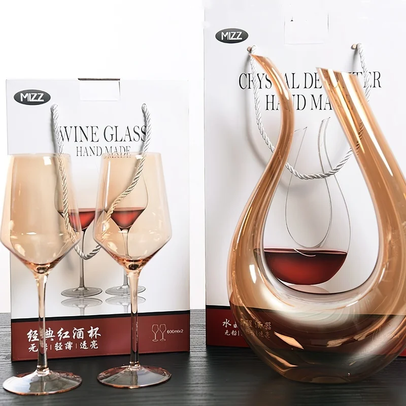 

Glass Decanter Wine Glass Gift Box Set Golden Brown Crystal Kettle Red Wine Separator Jug Home Kitchen Bar Supplies Drinkware