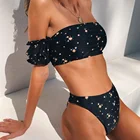 2021 сексуальное бикини-бандо, женский черный небольшой купальник с цветочным принтом и высокой талией, купальник, женский пляжный комплект бикини с коротким рукавом, купальный костюм