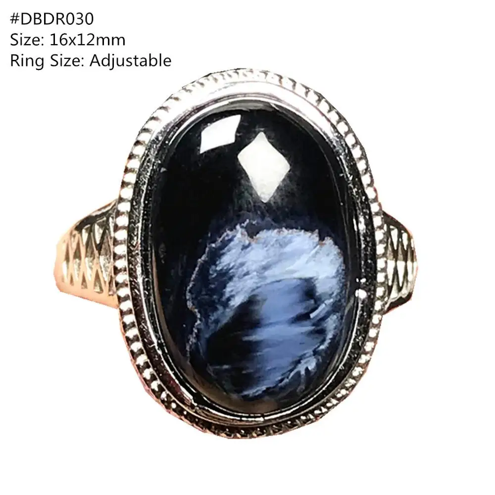 

Genuine Natural Blue Pietersite Ring Silver Sterling Jewelry For Woman Man Oval Beads Namibia Energy Stone Adjustable Ring AAAAA