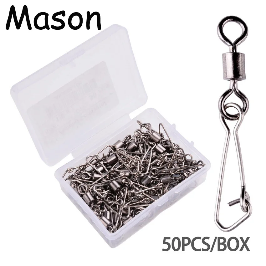 

50pcs/ Set Fishing Connector Barrel Swivels Snap 2/0#-12# Rolling Swivel For Fishhook Link Fishing Lure Accessories