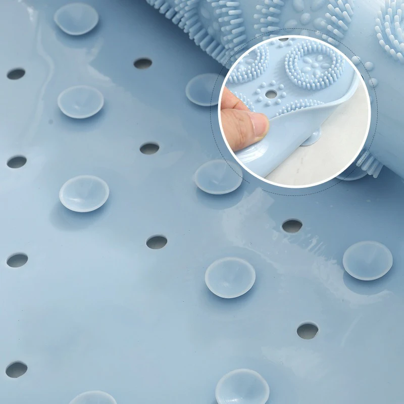 blue bathroom mat anti slip sucker round silicone bathing rugs soft shower carpet solid color foot massage pad bathtub bath mat free global shipping