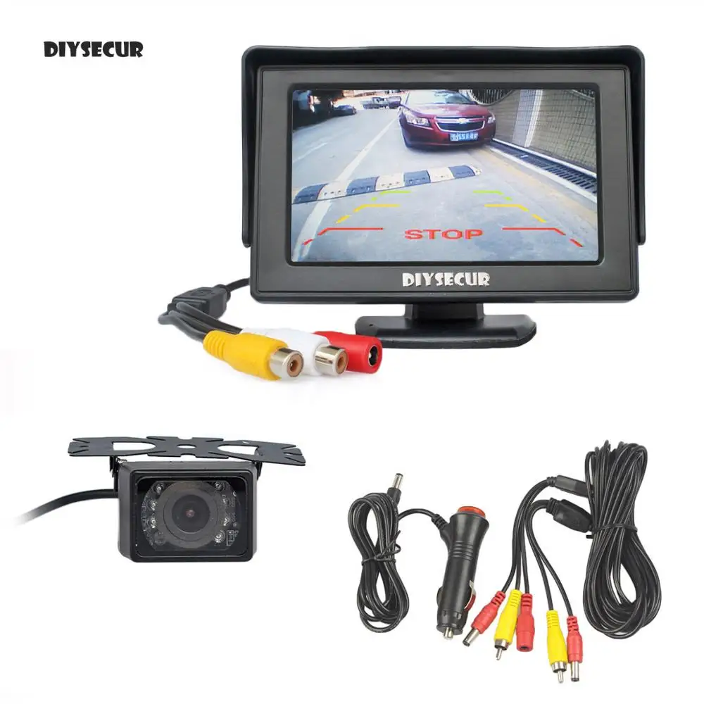 

DIYSECUR Waterproof IR Night Vision HD Rear View Car LED Camera + 4.3 Inch Color TFT LCD Car Monitor Parking Assistance System