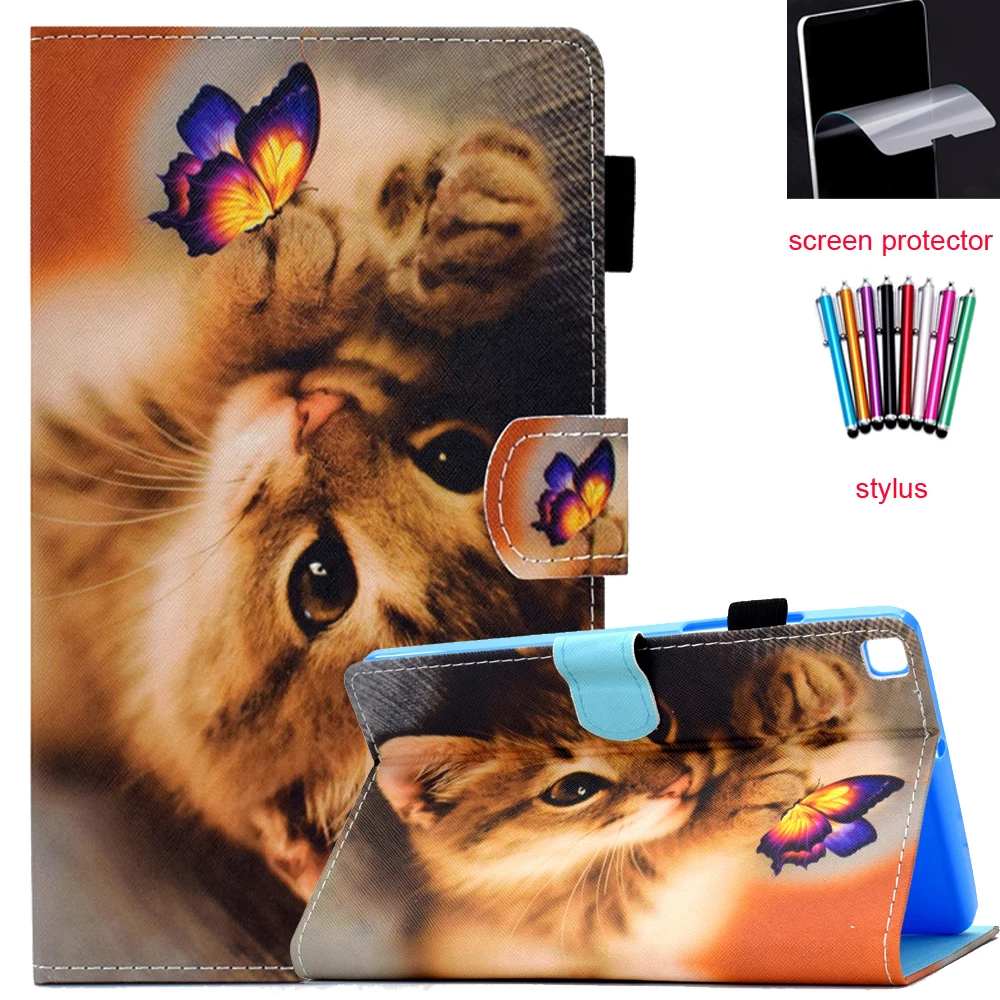 

Cute Cat Lion Tablet Cover For Samsung Galaxy Tab A7 Lite 8.7 2021 Case Wallet Stand Shell+screen protector+stylus