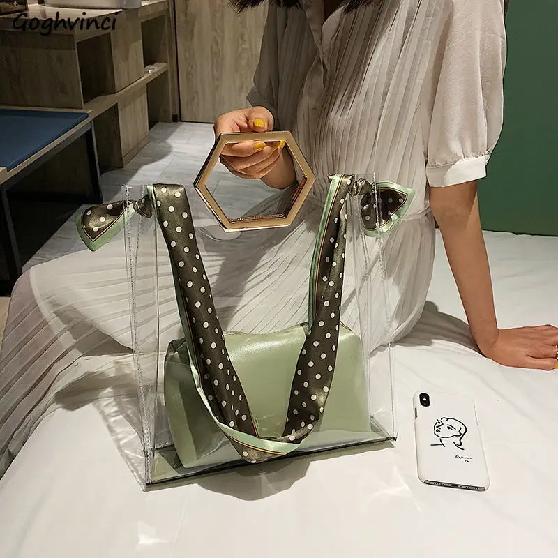 

Shoulder Bags Women Composite Son-mother Bag Large Capacity Transparent Ladies Elegant Scarves Luxury Handbags Korean Trendy Ins