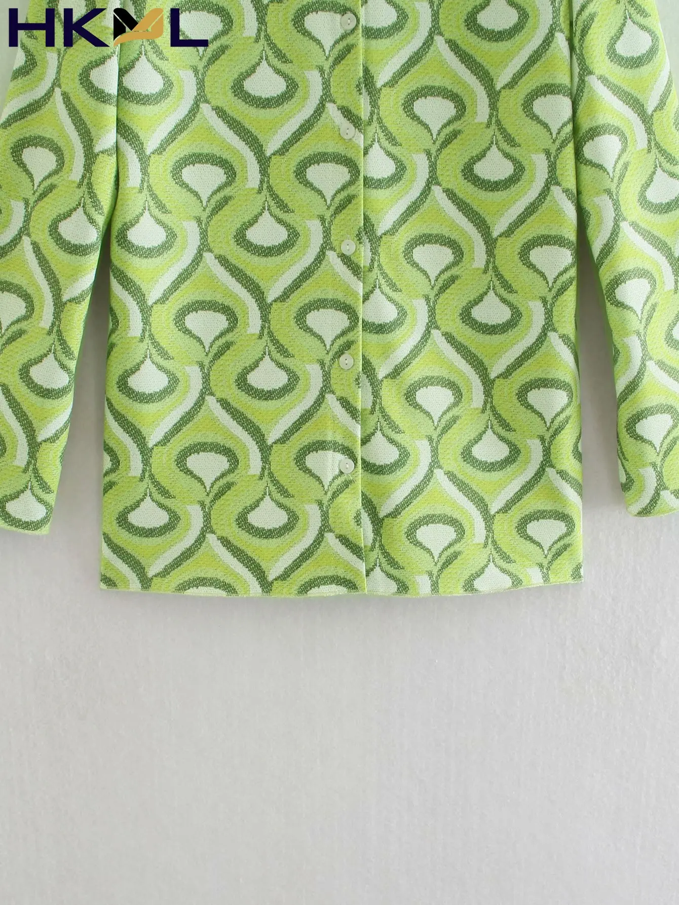 

Women Tops Vintage Geometric Print Long Sleeve Lapel Button Kimono Shirts Chic Casual Knitting Smock Blouse 2021 Fall