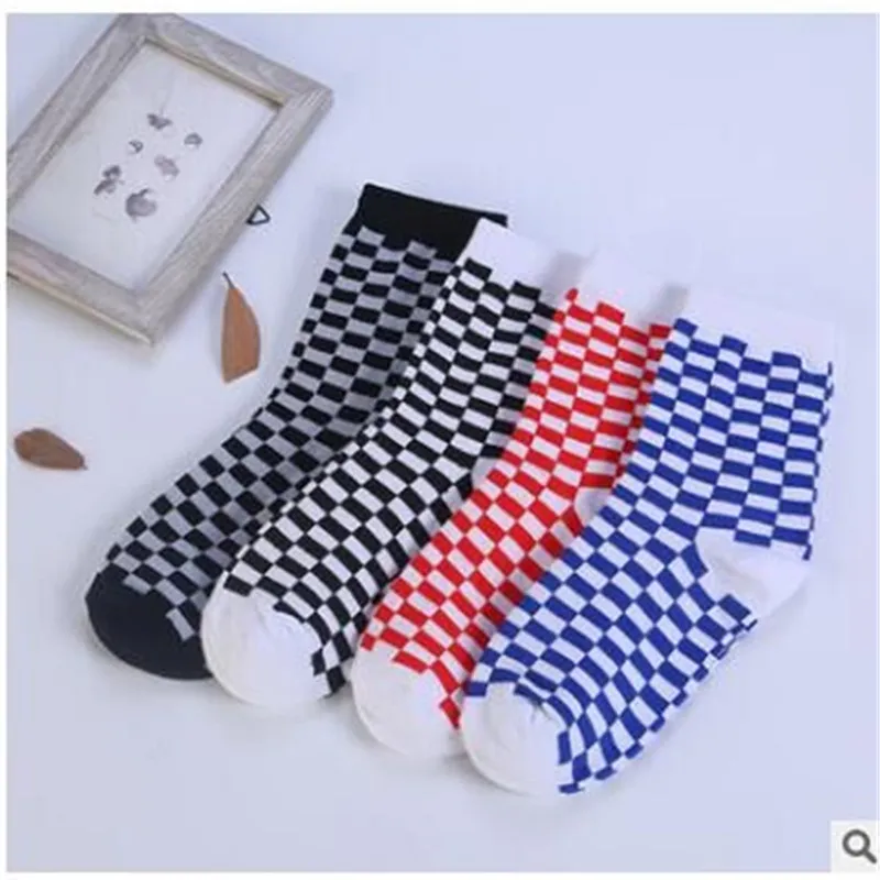 Корейские трендовые женские носки в стиле Харадзюку геометрические клетчатые