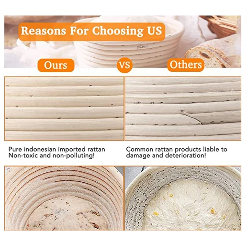 

10 Inch Oval Shaped Bread Banneton Proofing Basket - Baking Dough Bowl Gifts for Bakers Proving Baskets for Sourdough Lame Bread