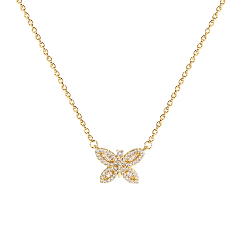 

European and American fashion personality retro full diamond butterfly pendant titanium steel lady necklace