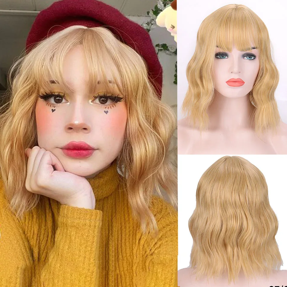 

HOUYAN Short curly hair bob wig synthetic ladies pink blue style heat-resistant Lolita synthetic cosplay