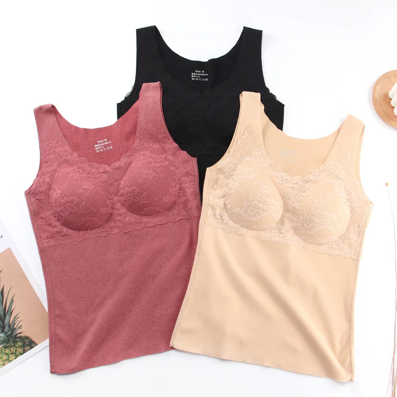 

Зимние женские Camisoles Теплые V-образный вырез кружевные мягкие пуш-ап Бесшовные тонкие Топы Нижнее белье однотонные утолщенные кашемировые ...