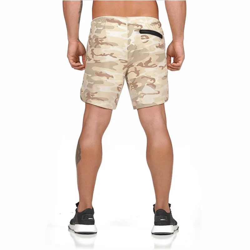 Быстросохнущая сетка для мужчин 2 в 1 поддельные две камуфляжные шорты бега со