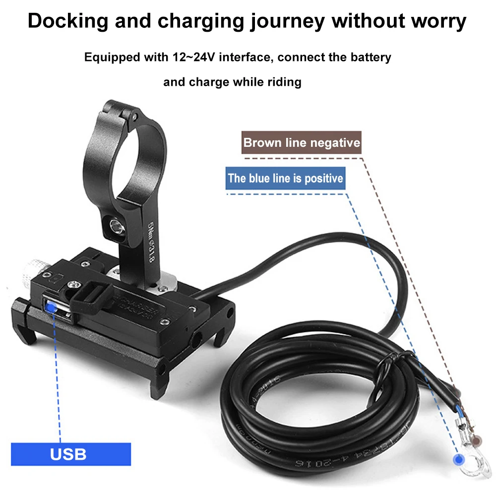 

12-24V Motorcycle Mobile Phone USB Charging Holder Universal Adjustable Waterproof Aluminum Alloy Electromobile Holder Bracket