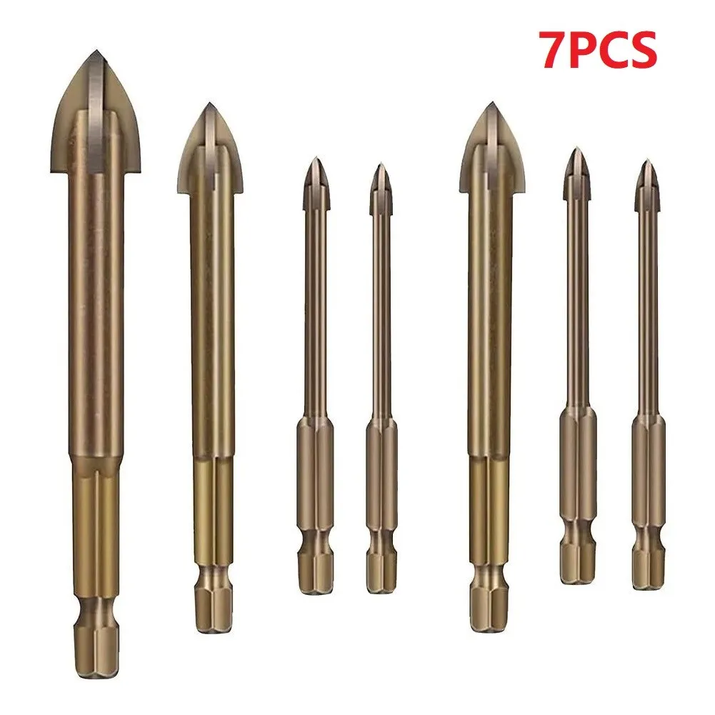 

7Pcs Cross Hex Tile Bits Glass Ceramic Concrete Hole Opener Alloy Triangle Drill Size 3/4/5/6/810/12mm Drill Bits Glass Bits