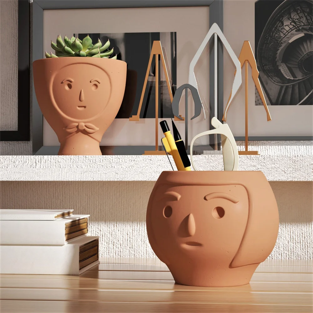 Concrete Silicone Planter Mold DIY Cute Face Head Succulant Flowerpot Cement Mould Handmade Garden Home Vase Decor Tool