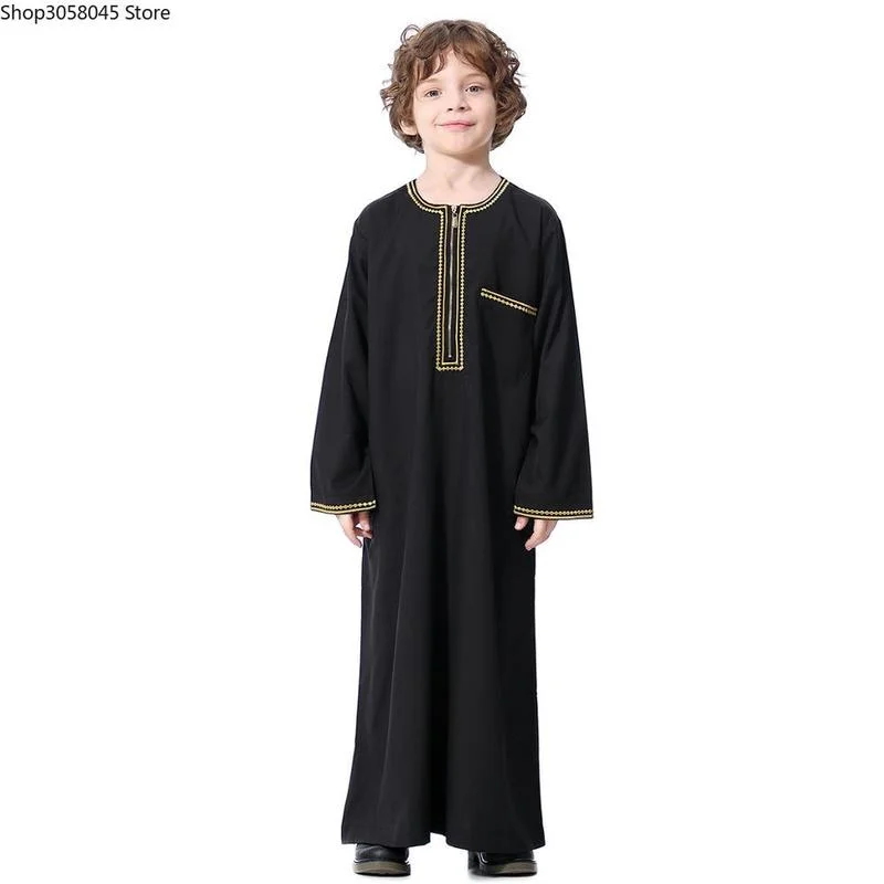 Ramadan Muslim Kids Abaya Jubba Thobe Boy Long Dress Islamic Children Caftan Robe Dubai Arab Kaftan Saudi Arabia Worship Service