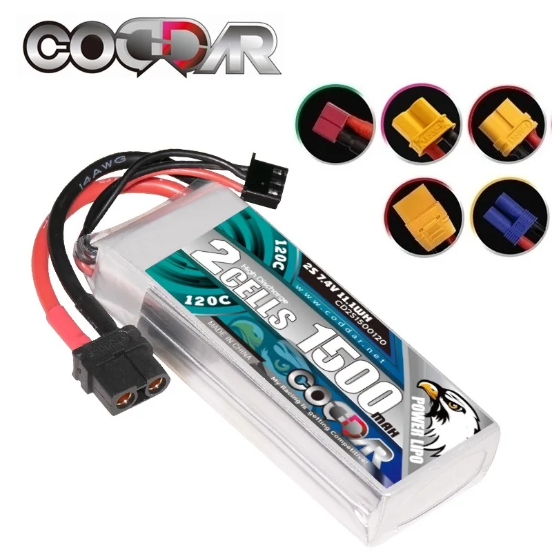 

CODDAR 1500mAh 2S 7.4V 120C/240C Hardcase LiPo LiHV Battery for 1:8 1/8 RC Car Four Drive Off-Road Boat
