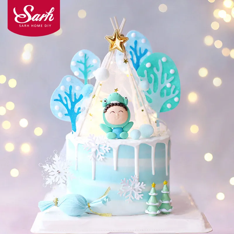 Зимняя войлочная елка пингвин торт Topper для детского душа снежинка новогодние
