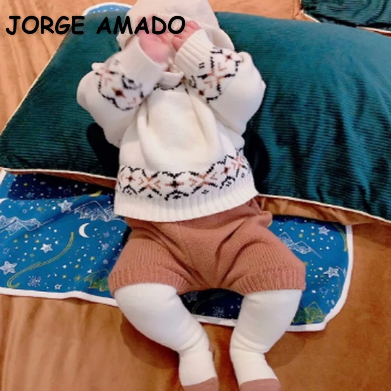 

2022 Ins New Spring Baby Girl Boy 2-pcs Sets Long Sleeves Round Collar Pullover Sweater+Wool Knit Pants Children Outfits E9301