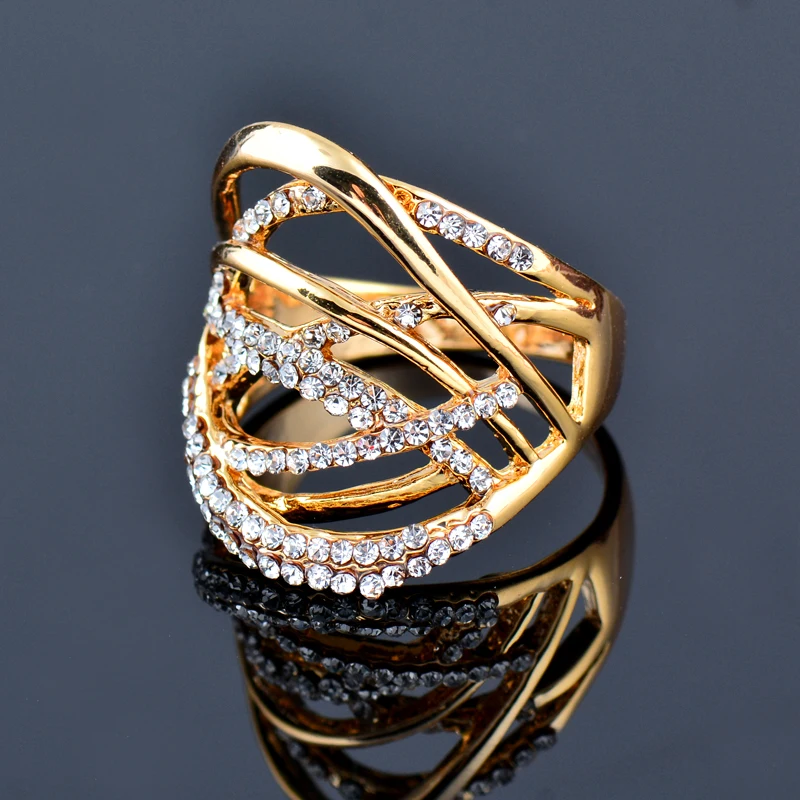 

KIOOZOL Micro Paved Clear CZ Stone Multi Circles Twisted Wide Rings For Women Rose Gold Silver Color bijoux femme 016 DP1