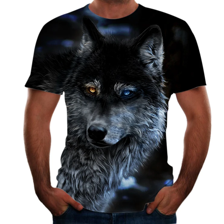 

Male Summer T Shirt Men Streetwear Round Neck Short Sleeve Tees Tops Funny Animal Clothes Casual Wolf 3D Print Tshirt