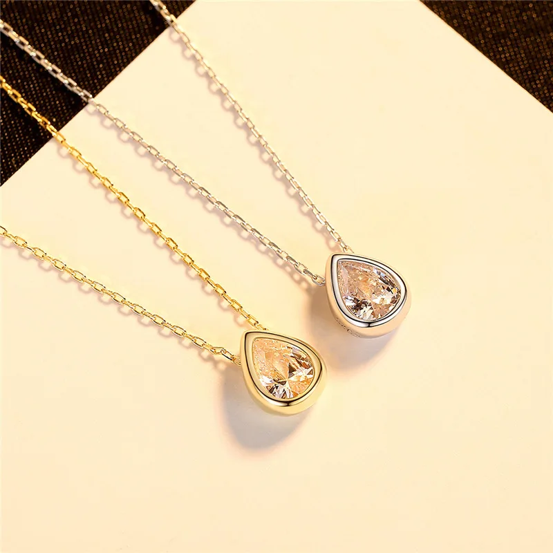 

AGLOVER Fashion S925 Sterling Silver Necklace Simple Water Drop Zircon for Women Wild Luxury Wedding Jewelry Gift