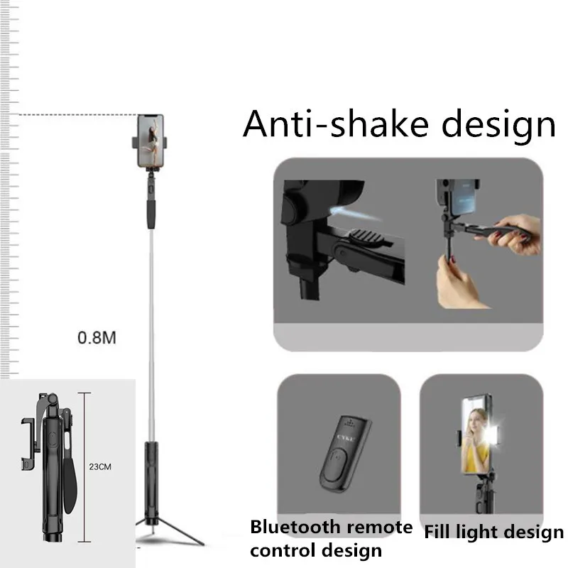 800mm Bluetooth пульт дистанционного управления Gimbal стабилизация селфи палка со светодиодный светильник Запись видео штатив для iPhone& Andriod прямая трансляция - Цвет: 800mm