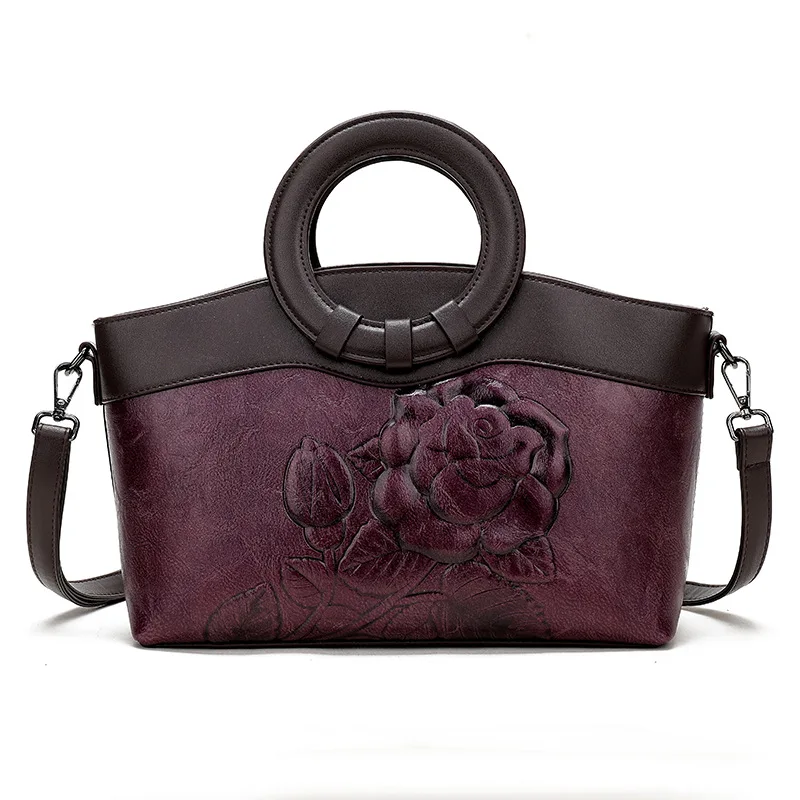 

Gykaeo Retro Rose Embossed Women Leather Bag 2021 Elegant Ladies Luxury Handbag Large Capacity Shoulder Messenger Bag sac a main